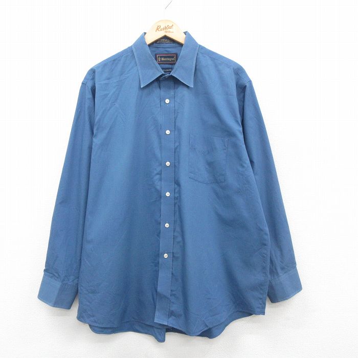 XL★古着 長袖 シャツ メンズ 90年代 90s 大きいサイズ ロング丈 USA製 紺 ネイビー 24nov14 中古 トップス