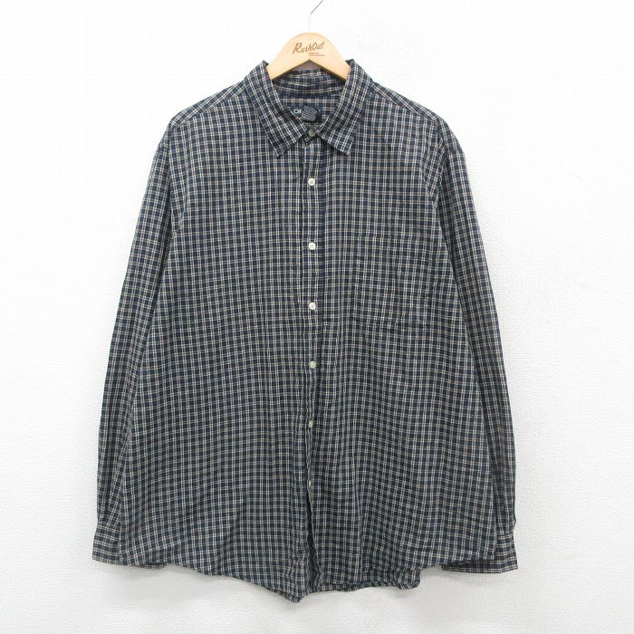 【50%OFF】XL★古着 チェロキー 長袖 シャツ メンズ 大きいサイズ ロング丈 紺他 ネイビー チェック 24nov14 中古 トップス