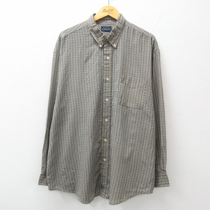 XL★古着 ベーシックエディションズ 長袖 シャツ メンズ 00年代 00s 大きいサイズ ロング丈 紺系他 ネイビー チェック 24nov15 中古 トップス