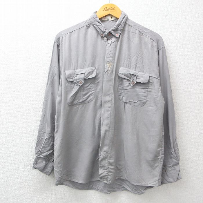 L★古着 長袖 シャツ メンズ 90年代 90s レーヨン ボタンダウン グレー 24nov15 中古 トップス