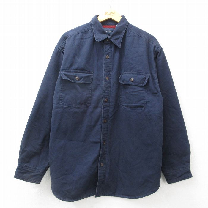 XL★古着 ピューリタン 長袖 シャツ メンズ 00年代 00s 大きいサイズ ロング丈 コットン 紺 ネイビー 内側フリース 24nov15 中古 トップス