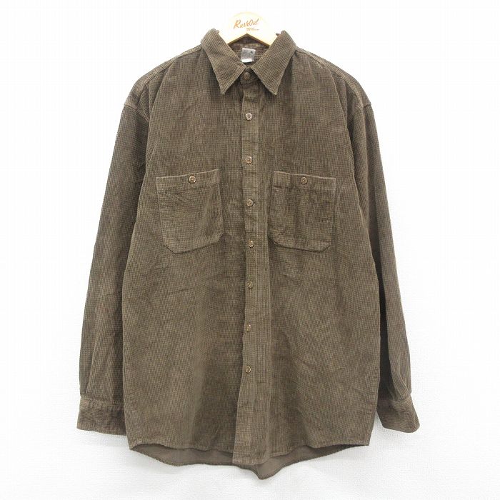 XL★古着 THE TERRITORY AHEAD 長袖 シャツ メンズ 00年代 00s コーデュロイ 太畝 ロング丈 コットン 茶系 ブラウン 24nov15 中古 トップス