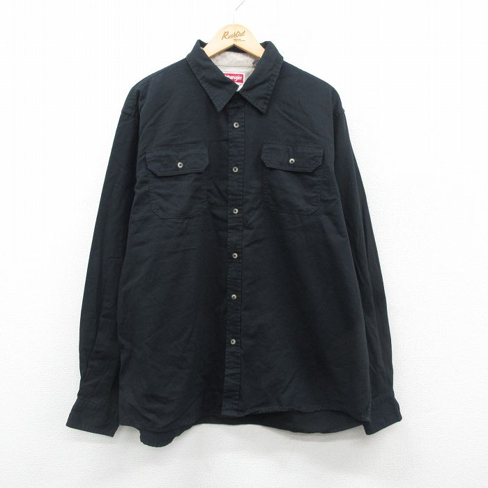 XL★古着 ラングラー Wrangler 長袖 シャツ メンズ 大きいサイズ コットン 黒 ブラック 24nov15 中古 トップス