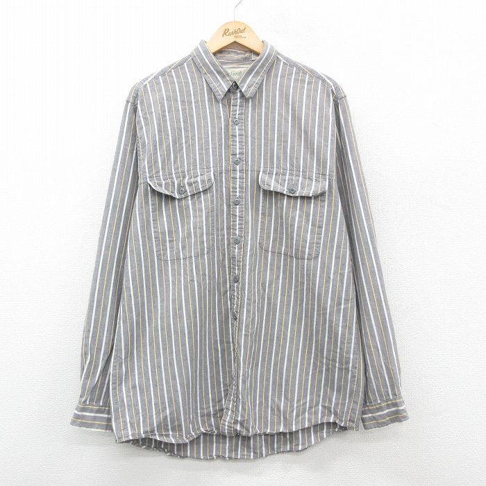 L★古着 セントジョンズベイ 長袖 シャツ メンズ 90年代 90s ロング丈 コットン グレー他 ストライプ 24nov15 中古 トップス