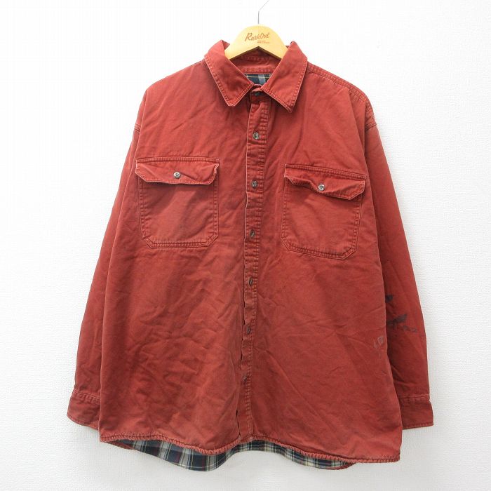 XL★古着 レッドヘッド 長袖 シャツ メンズ 00年代 00s 大きいサイズ コットン 茶系 ブラウン デニム 内側フランネル 24nov18 中古 トップス
