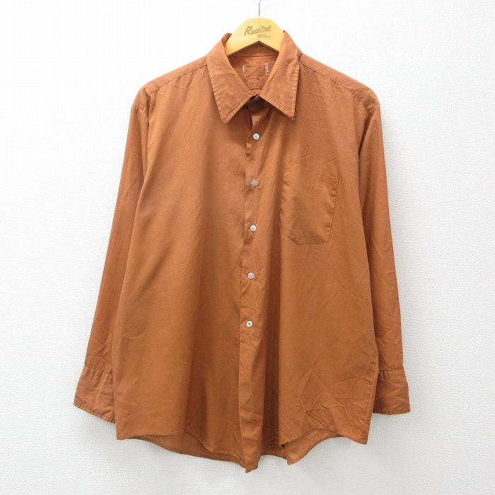 XL★古着 長袖 シャツ メンズ 80年代 80s 大きいサイズ 茶 ブラウン 24nov18 中古 トップス