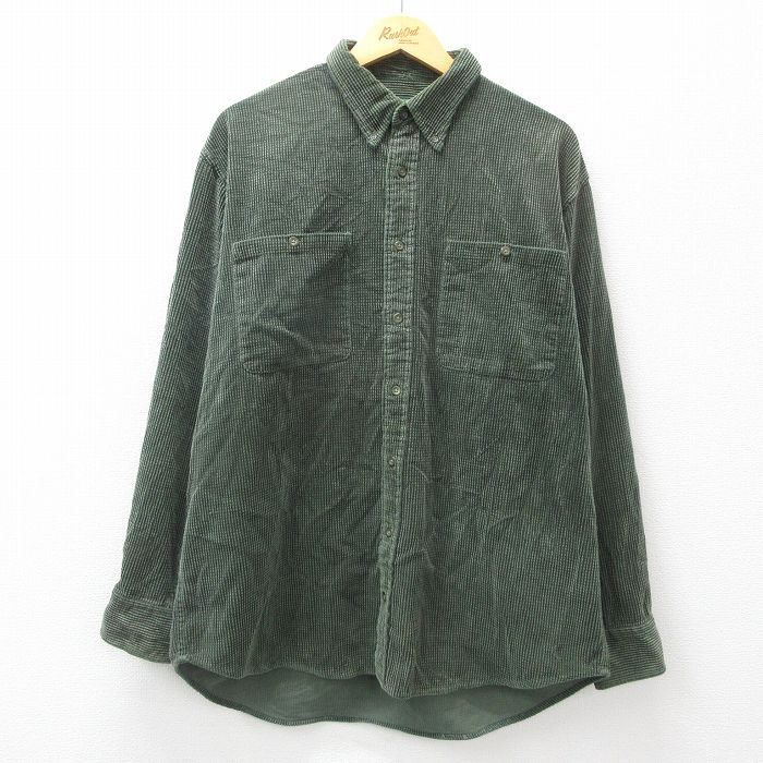 XL★古着 カベラス 長袖 シャツ メンズ 00年代 00s コーデュロイ 大きいサイズ コットン ボタンダウン 緑 グリーン 【spe】 24nov18 中古 トップス