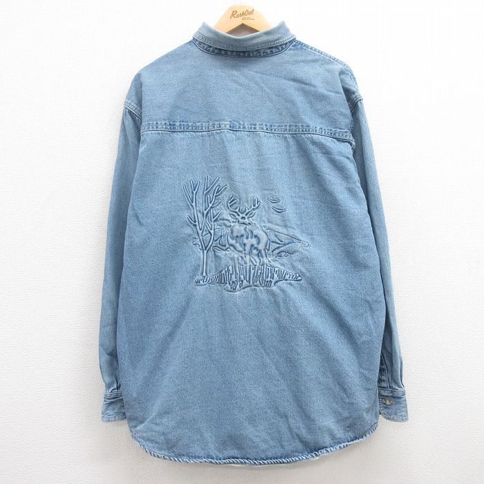 【50%OFF】XL★古着 長袖 シャツ メンズ シカ 大きいサイズ コットン ボタンダウン 紺 ネイビー デニム 24nov18 中古 トップス