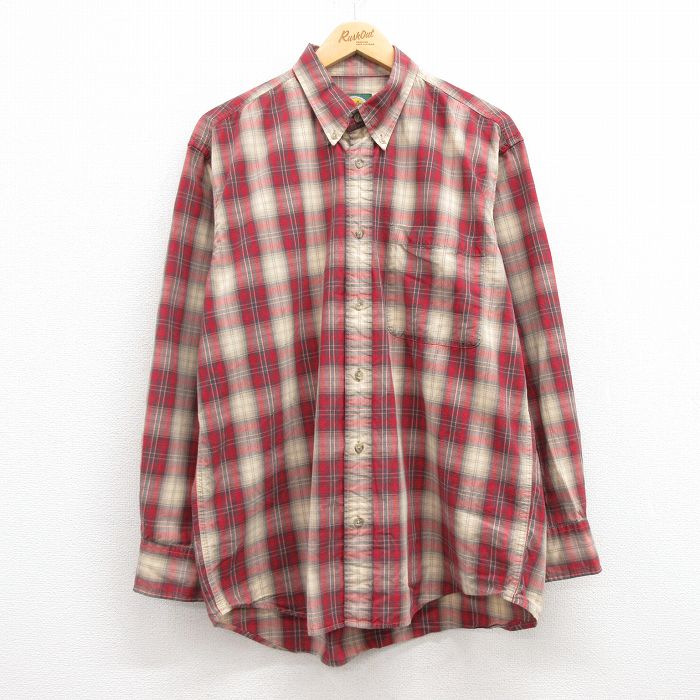 L★古着 カベラス 長袖 シャツ メンズ 00年代 00s コットン ボタンダウン 赤他 レッド チェック 24nov18 中古 トップス