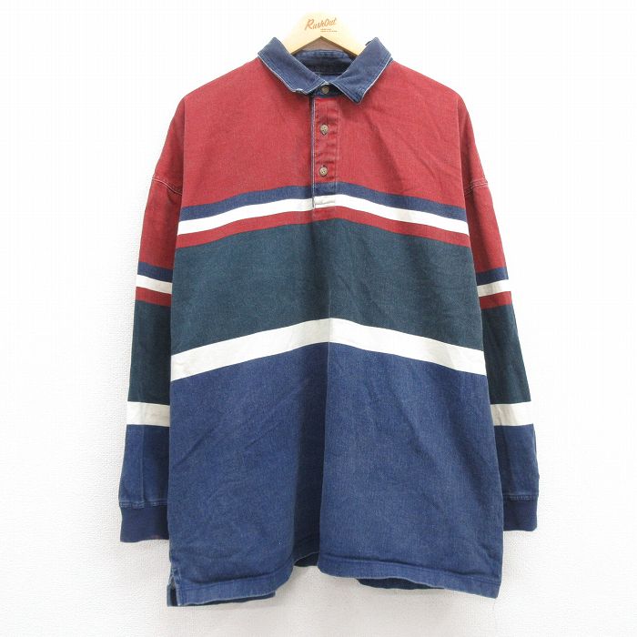 【50%OFF】XL★古着 長袖 ポロ シャツ メンズ 00年代 00s 大きいサイズ コットン 紺 ネイビー デニム他 【spe】 24nov18 中古 トップス