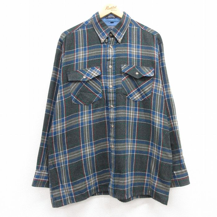 L★古着 バンヒューセン 長袖 シャツ メンズ 90年代 90s ボタンダウン グレー他 チェック 24nov18 中古 トップス