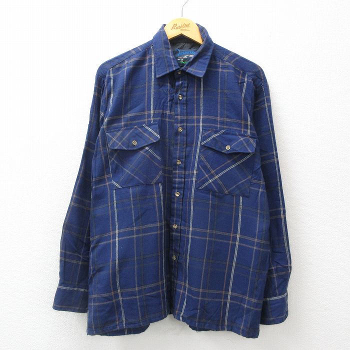 L★古着 長袖 シャツ メンズ 90年代 90s 濃紺他 ネイビー チェック 24nov19 中古 トップス