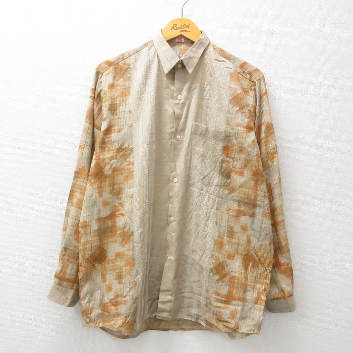 L★古着 長袖 シャツ メンズ 80年代 80s 生成り 24nov19 中古 トップス