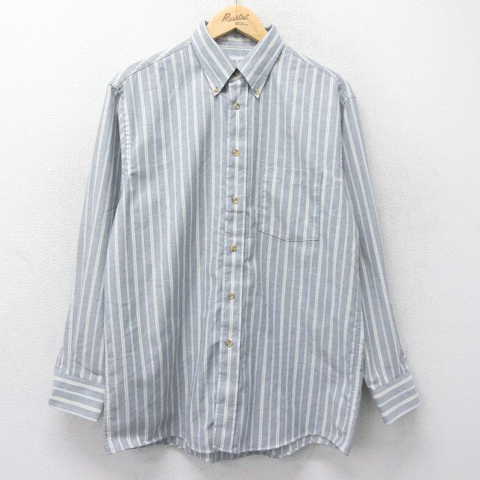 L★古着 アロー 長袖 シャツ メンズ 90年代 90s ボタンダウン USA製 グレー他 ストライプ 24nov22 中古 トップス