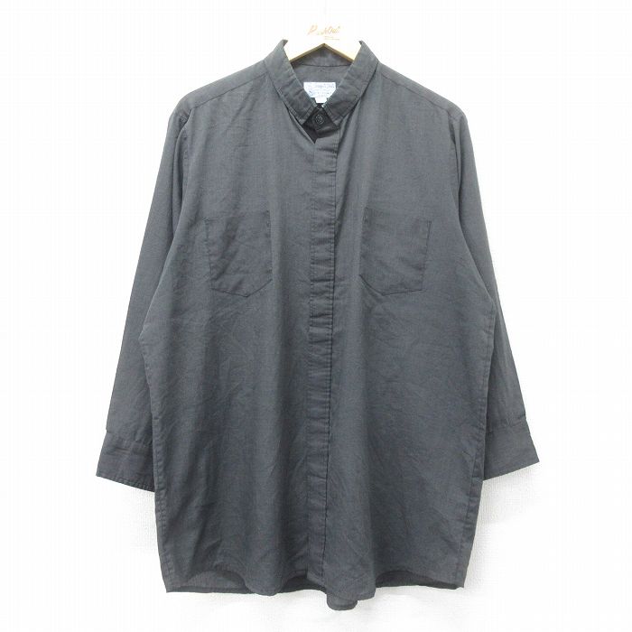 【20%OFF】XL★古着 長袖 シャツ メンズ 90年代 90s ロング丈 USA製 濃グレー 24nov22 中古 トップス