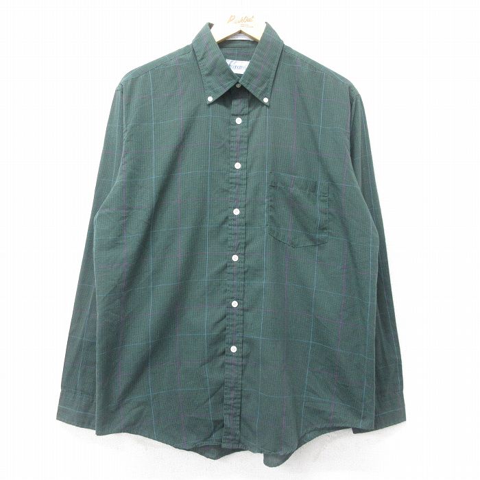 【50%OFF】XL★古着 マンハッタン 長袖 シャツ メンズ 00年代 00s ボタンダウン 緑他 グリーン チェック 24nov22 中古 トップス