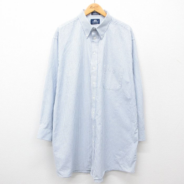 XL★古着 長袖 シャツ メンズ 00年代 00s 大きいサイズ ロング丈 紺他 ネイビー ストライプ 24nov25 中古 トップス