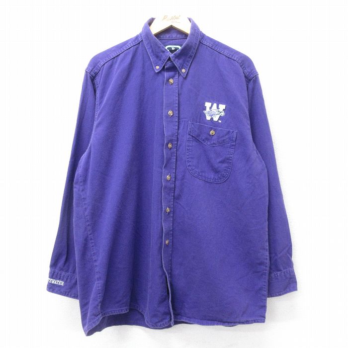 XL★古着 長袖 シャツ メンズ 00年代 00s W ロング丈 コットン ボタンダウン 紫 パープル 24nov25 中古 トップス