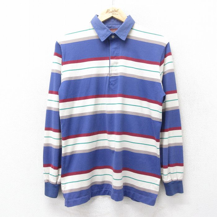 M★古着 ジャンセン 長袖 ラガー シャツ メンズ 80年代 80s 青他 ブルー ボーダー 24nov25 中古 トップス