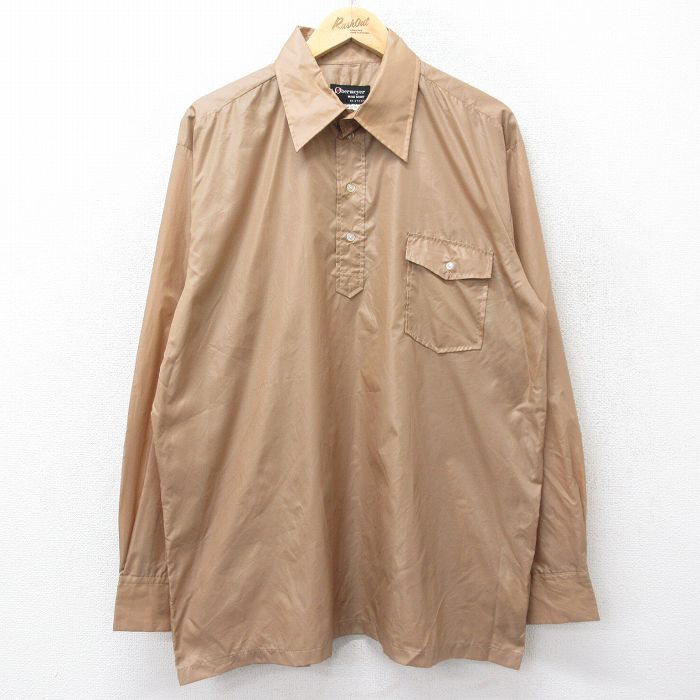 【50%OFF】XL★古着 長袖 シャツ メンズ 70年代 70s ロング丈 ナイロン 薄茶系 ブラウン 【spe】 24nov25 中古 トップス