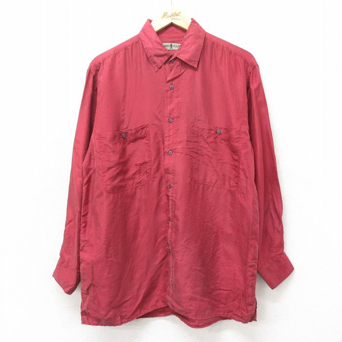 L★古着 長袖 シャツ メンズ 90年代 90s シルク エンジ 24nov25 中古 トップス