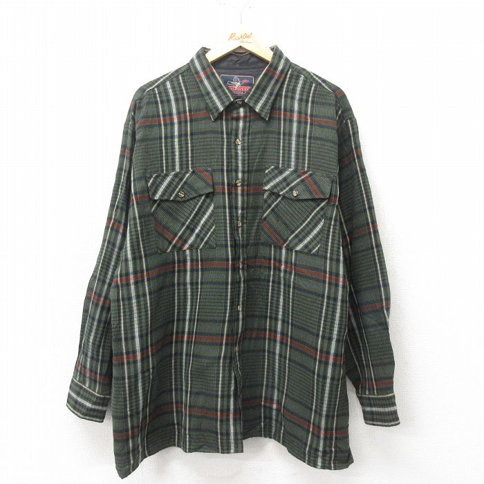 XL★古着 長袖 シャツ メンズ 90年代 90s 大きいサイズ 薄緑他 グリーン チェック 24nov25 中古 トップス