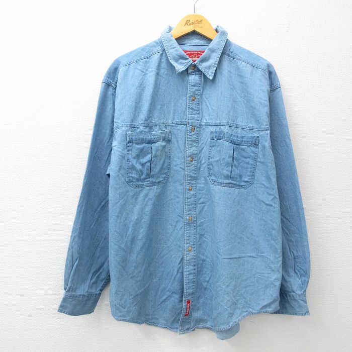 【50%OFF】XL★古着 マルボロ 長袖 シャツ メンズ 90年代 90s 大きいサイズ コットン 薄紺 ネイビー デニム 【spe】 24nov27 中古 トップス