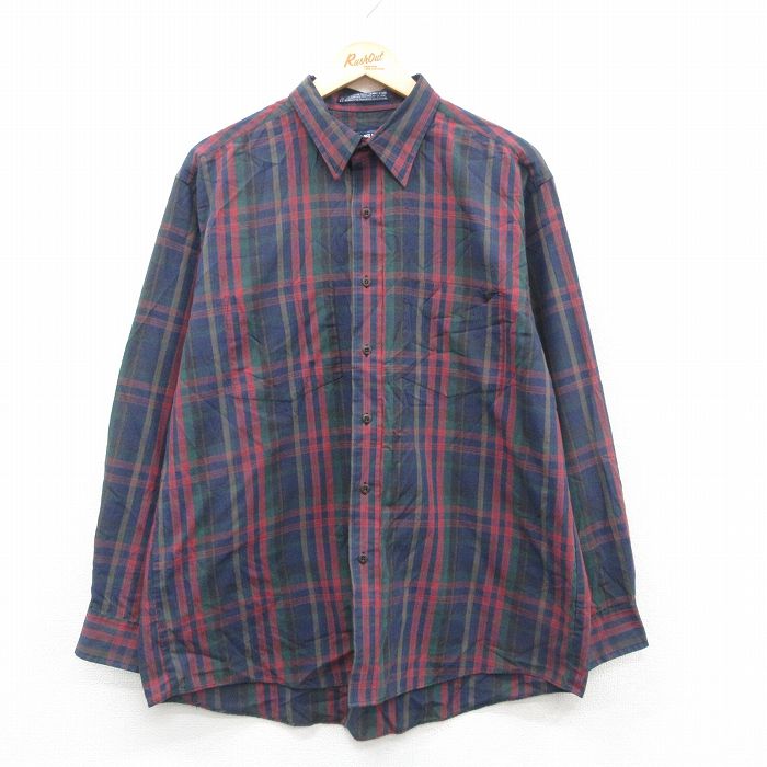 バンヒューセン 90s 長袖シャツ ネイビーチェック L | 古着