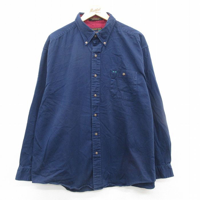 【50%OFF】XL★古着 長袖 シャツ メンズ 00年代 00s コットン ボタンダウン 紺 ネイビー 24nov30 中古 トップス