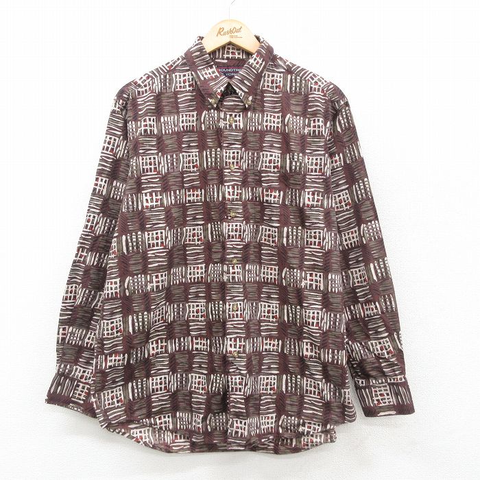 L★古着 長袖 シャツ メンズ 00年代 00s コットン ボタンダウン 茶他 ブラウン 24dec06 中古 トップス