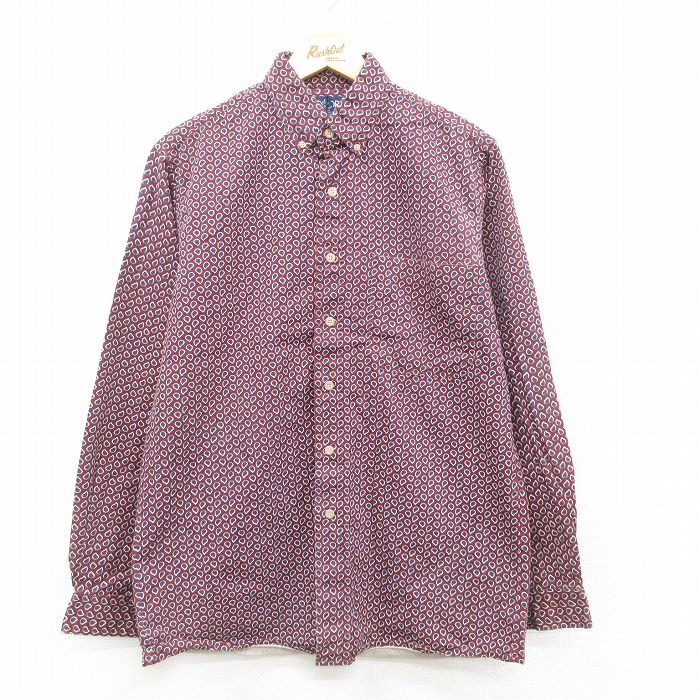 L★古着 長袖 シャツ メンズ 00年代 00s コットン ボタンダウン エンジ他 24dec06 中古 トップス