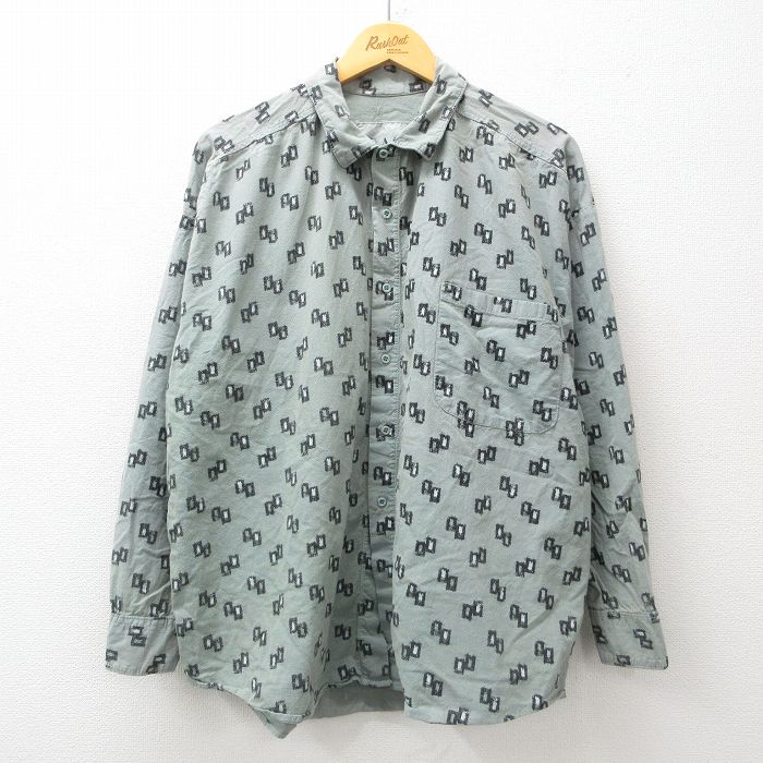 【20%OFF】XL★古着 長袖 シャツ メンズ 総柄 大きいサイズ コットン 薄緑他 グリーン 24dec09 中古 トップス