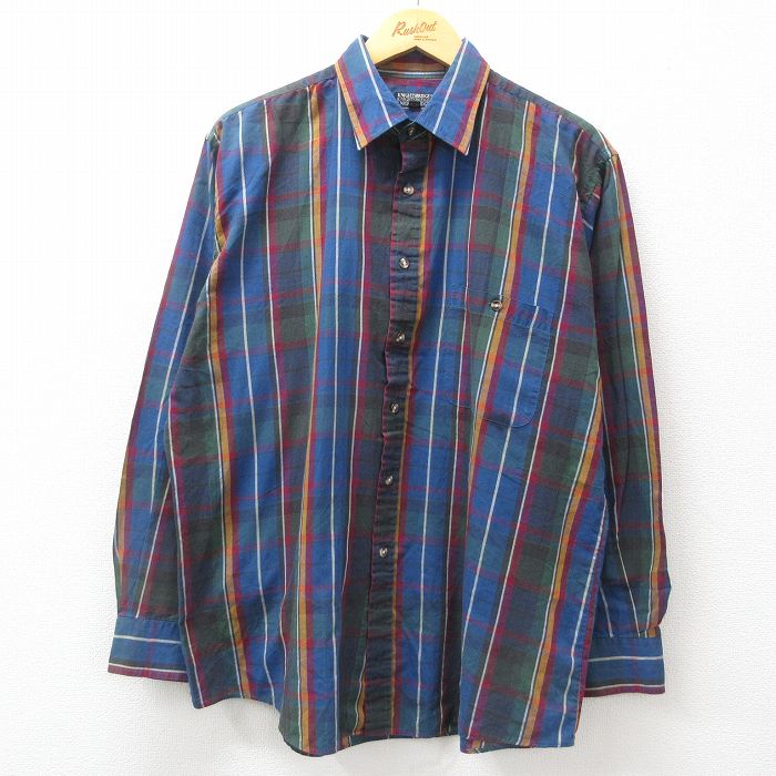 【50%OFF】XL★古着 長袖 シャツ メンズ 90年代 90s 紺他 ネイビー チェック 24dec10 中古 トップス