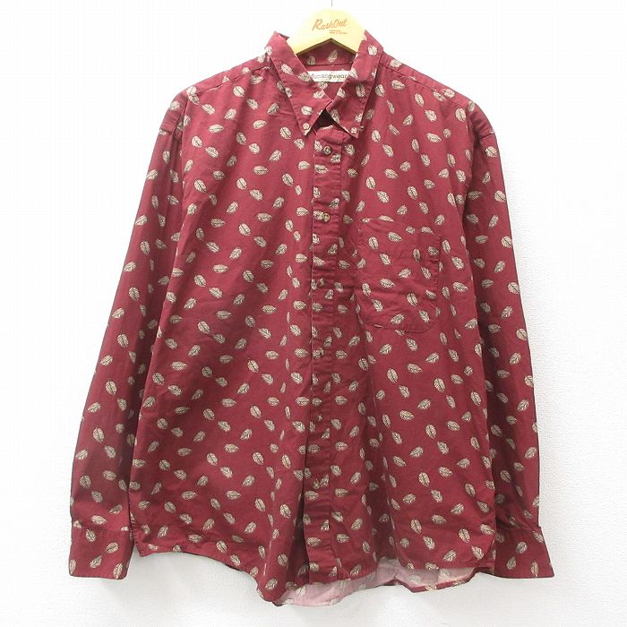 【50%OFF】XL★古着 マンシングウェア 長袖 シャツ メンズ 葉 大きいサイズ コットン ボタンダウン エンジ他 24dec10 中古 トップス