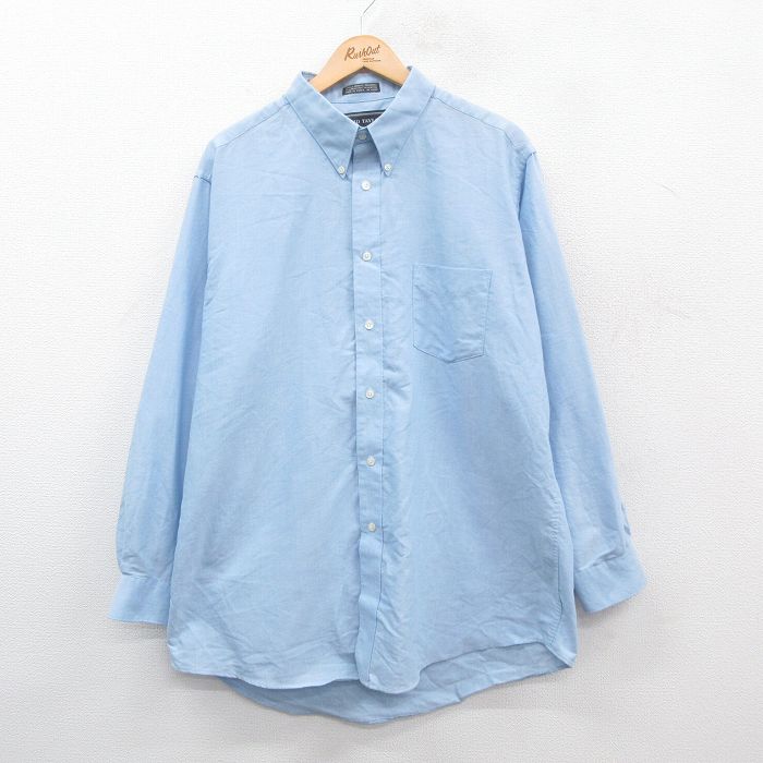 【50%OFF】XL★古着 長袖 シャツ メンズ 90年代 90s 大きいサイズ ロング丈 コットン ボタンダウン 薄紺 ネイビー 24dec10 中古 トップス