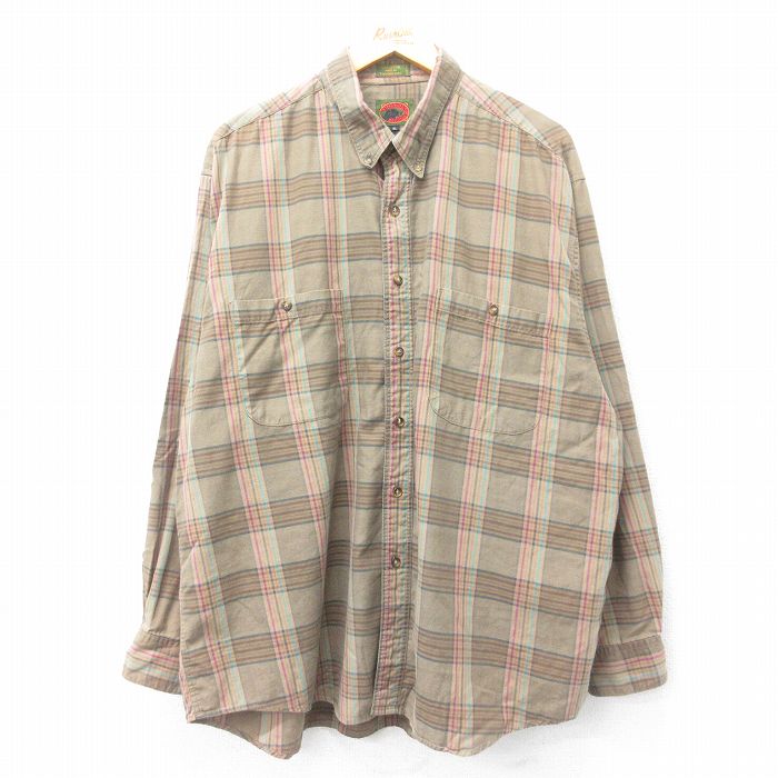 XL★古着 ボストンレーダース 長袖 シャツ メンズ 00年代 00s 大きいサイズ コットン 開襟 オープンカラー 茶 ブラウン チェック 24dec10 中古 トップス