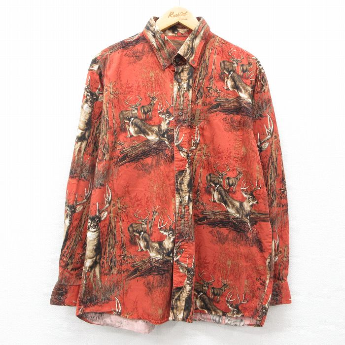 XL★古着 長袖 シャツ メンズ シカ コットン ボタンダウン オレンジ系 24dec11 中古 トップス