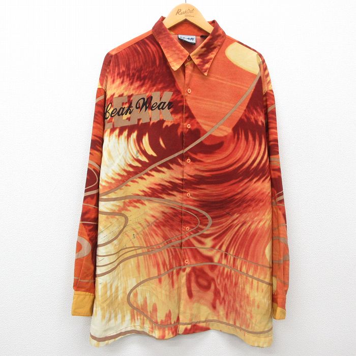 XL★古着 長袖 シャツ メンズ 00年代 00s LEAK WEAR 大きいサイズ ロング丈 オレンジ 24dec11 中古 トップス