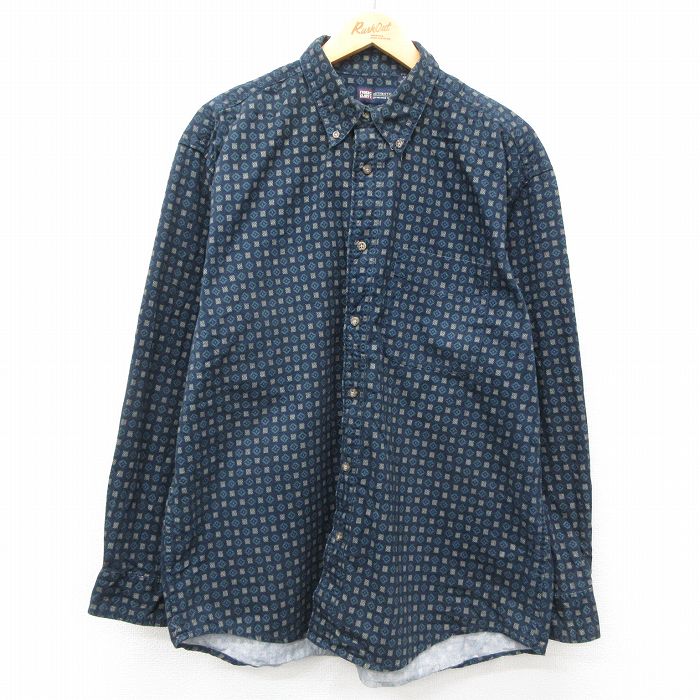 XL★古着 FADED GLORY 長袖 シャツ メンズ コットン ボタンダウン 濃紺 ネイビー 24dec11 中古 トップス