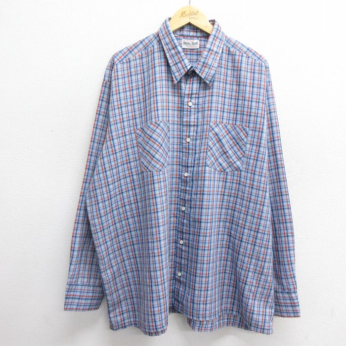 80s 長袖シャツ ネイビーチェック XL | 古着
