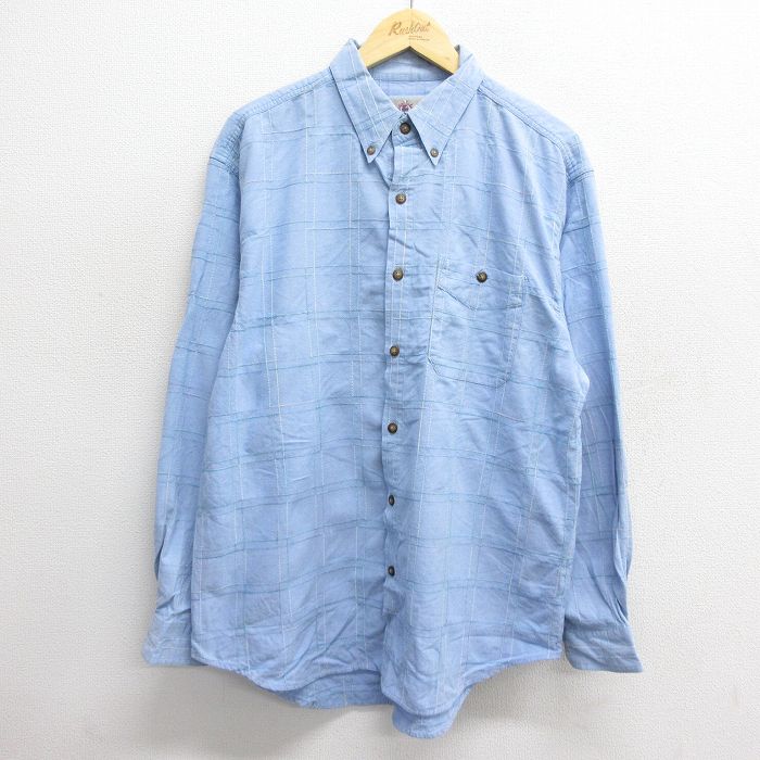 XL★古着 THE TERRITORY AHEAD 長袖 シャツ メンズ 00年代 00s ボタンダウン 薄紺 ネイビー チェック 24dec12 中古 トップス