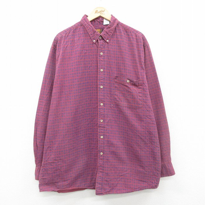 XL★古着 FADED GLORY 長袖 シャツ メンズ 00年代 00s 大きいサイズ ロング丈 コットン ボタンダウン エンジ 24dec16 中古 トップス
