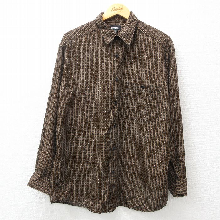 XL★古着 長袖 シャツ メンズ 00年代 00s レーヨン 黒他 ブラック 24dec16 中古 トップス