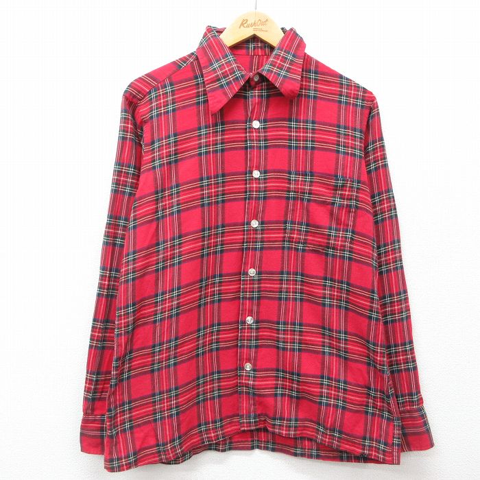 M★古着 長袖 シャツ メンズ 80年代 80s 赤他 レッド タータン チェック 24dec17 中古 トップス