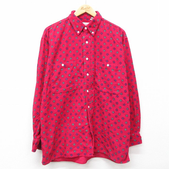 【20%OFF】XL★古着 長袖 シャツ メンズ 90年代 90s コーデュロイ コットン ボタンダウン 濃ピンク他 24dec17 中古 トップス