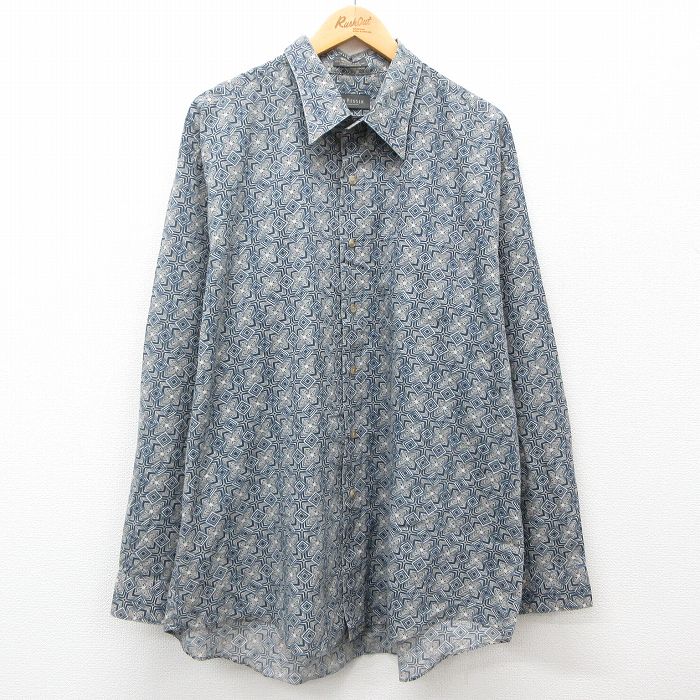 XL★古着 バンヒューセン 長袖 シャツ メンズ 大きいサイズ 紺他 ネイビー 24dec17 中古 トップス