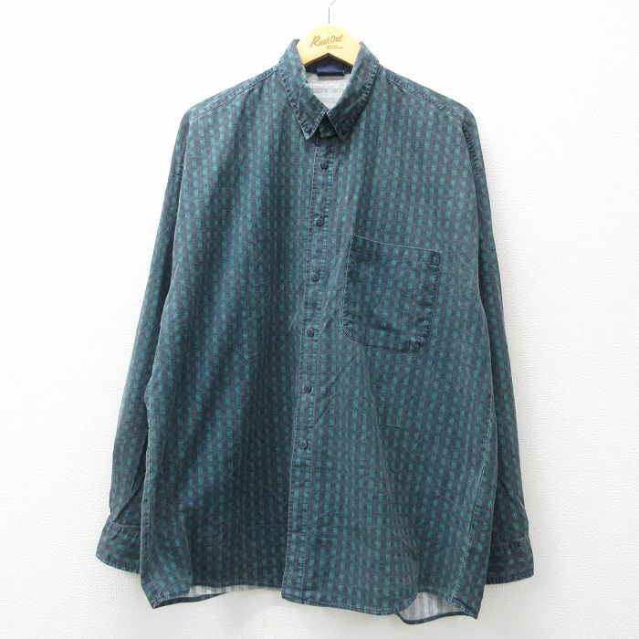 XL★古着 長袖 シャツ メンズ コットン ボタンダウン 濃紺他 ネイビー チェック 24dec20 中古 トップス