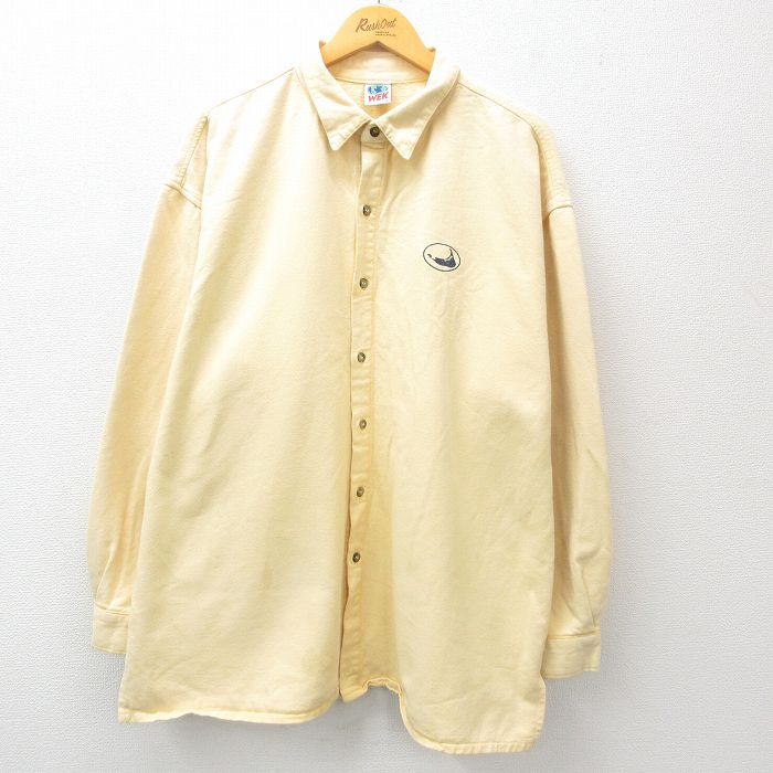 XL★古着 WEK 長袖 シャツ メンズ 90年代 90s 大きいサイズ コットン 黄 イエロー 24dec20 中古 トップス