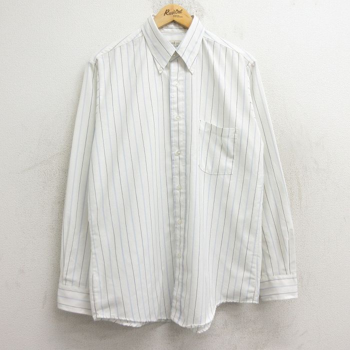 L★古着 長袖 シャツ メンズ 80年代 80s ボタンダウン USA製 白他 ホワイト ストライプ 24dec23 中古 トップス