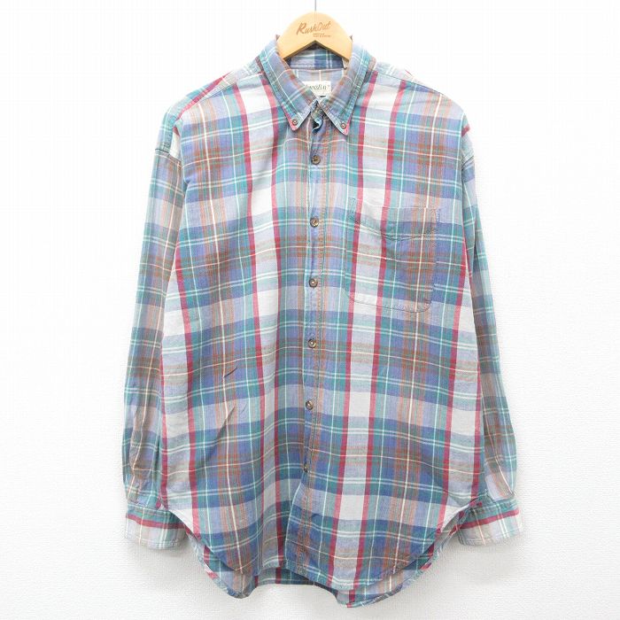 【50%OFF】XL★古着 セントジョンズベイ 長袖 シャツ メンズ 90年代 90s コットン ボタンダウン 薄紺他 ネイビー チェック 24dec23 中古 トップス